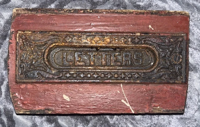 Antique Victorian Ornate Cast Iron Letter Box Mail Door Slot set