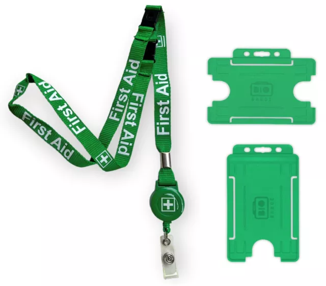 Green First Aid Lanyard Badge Reel lanyard Combo with Double Safety Breakaway