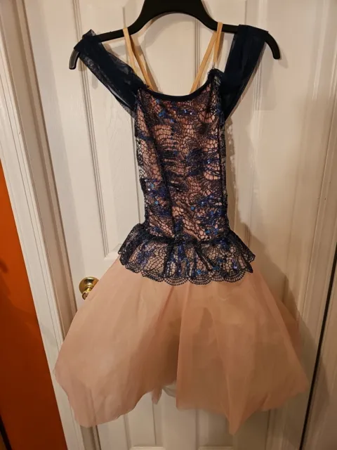 Curtain Call Dance Costume Ballet Navy Lace Pink Tulle Adult Medium Sequin