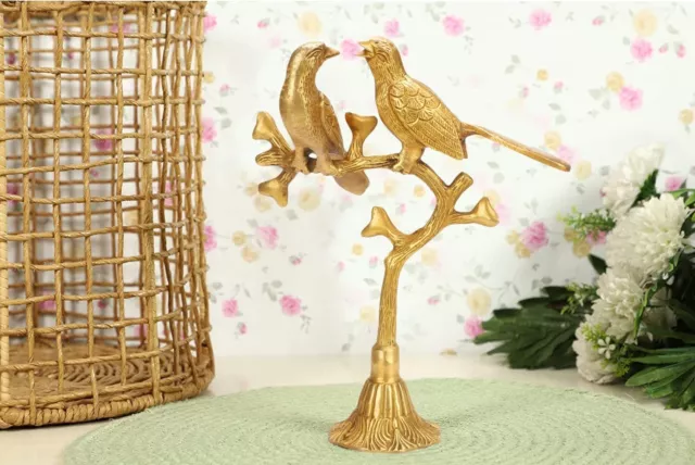 Love Birds Sitting On Tree's Branch Couple Statue Decorative Romantic Bird Pair