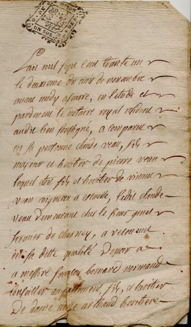 1731 Côte-d'Or Acte Ecuelle Charney rente maison famille VEAU NORMAND ARTHAUD