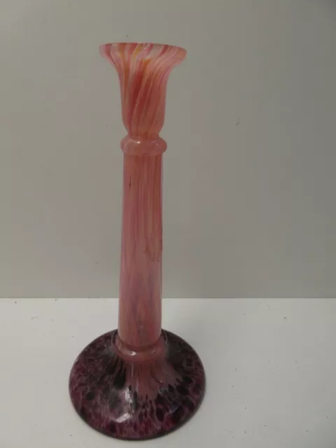 Vintage Speckled Pink Red Art Glass Candle Stick Holder