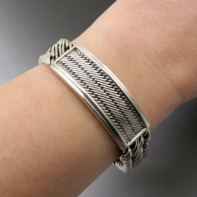 Designer Lois Hill Sterling Silver Woven Chain Wide Thick Bracelet