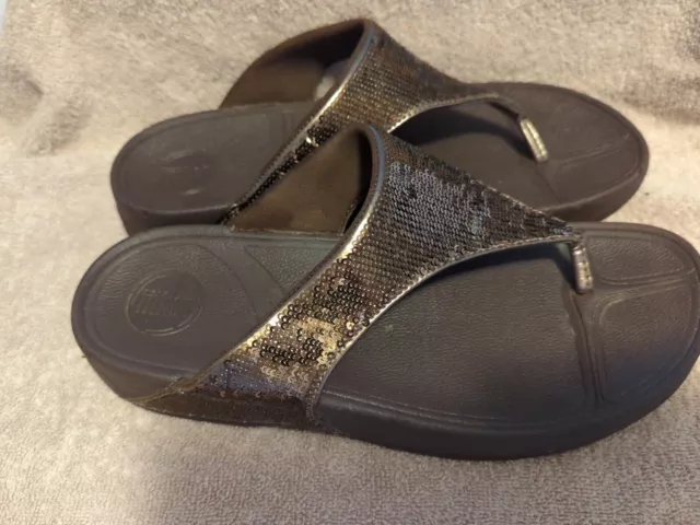 FITFLOP Electra Sandals Classic Brown Bronze Sequin Thong 034-012 Womens Size 9
