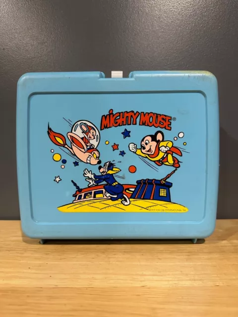 Vintage 1979 "Mighty Mouse" Light Blue Plastic Lunchbox Viacom **HAS NO THERMOS