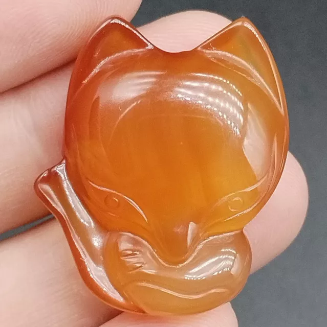 Certified Red Natural A Agate Chalcedony Fine Hand Carved Fox Lucky Pendant