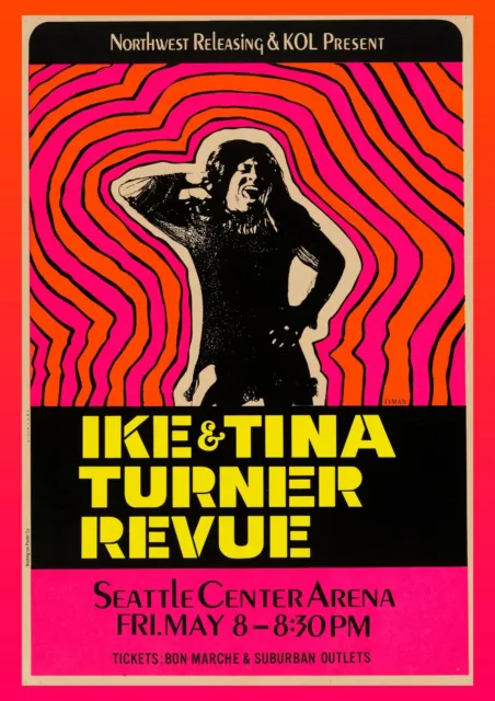 Ike and Tina Turner Revue Seattle Concert Poster Reproduction Print Wall Art