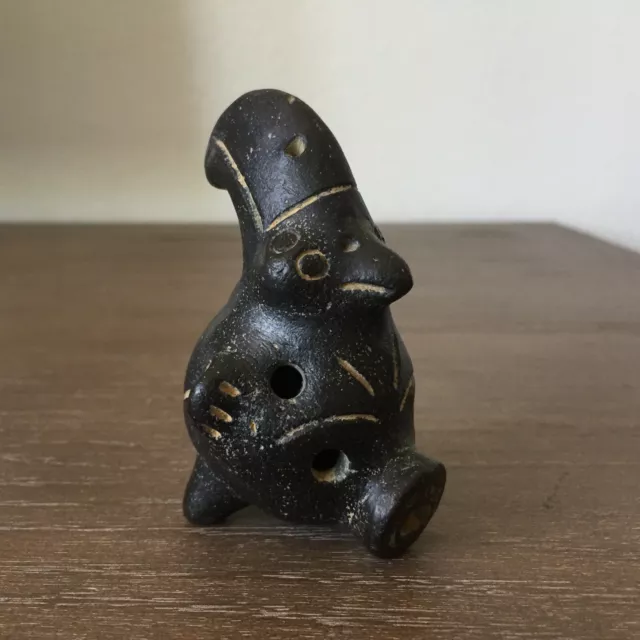 Costa Rican Pre Columbian Bird Pottery Whistle Ocarina Multi Animals Blackware