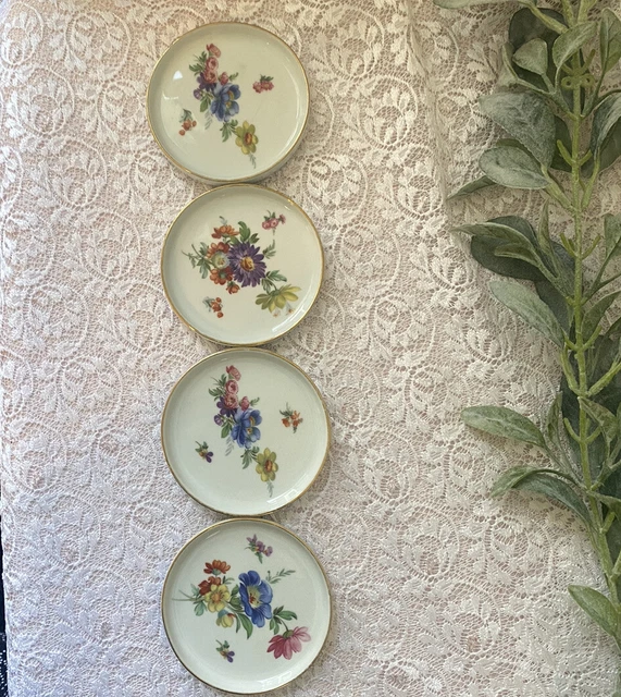 Bareuther Waldsassen Floral Porcelain Coasters Set of 4 Bavaria Germany