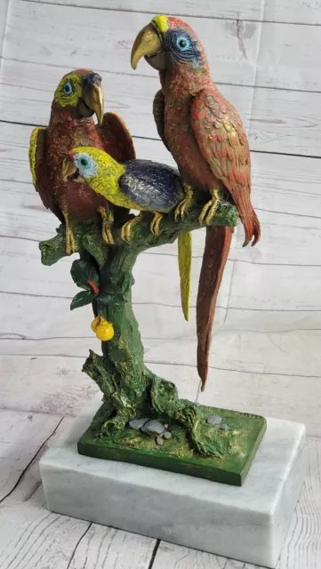 Véritable Autrichien Fonte Bronze Perroquet Figurine Oiseau Sculpture Marbre