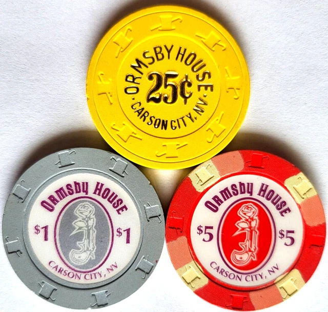 25 Cent, $1, $5 Ormsby House "Lot of 3" - CARSON CITY, NEVADA Casino Chips