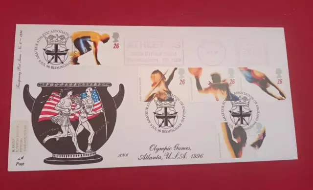 1996 Olympic Games Fourpenny First Day Cover Birmingham & Athletics Meter Mark