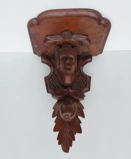 Victorian Wooden Oak Wall Bracket King Carved Rare Antique black forest