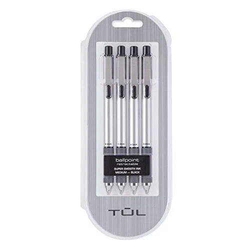 TUL BP3 Ballpoint Retractable Medium Point 1.0 mm Silver Barrel Black Ink Pac...