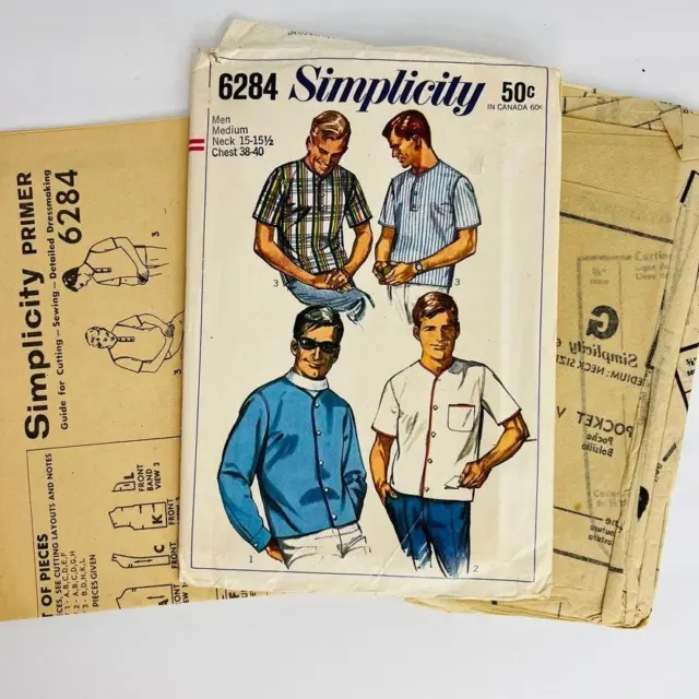 Vintage Simplicity Sewing Pattern Mens Sport Shirt Jacket Sz M Cut 6284