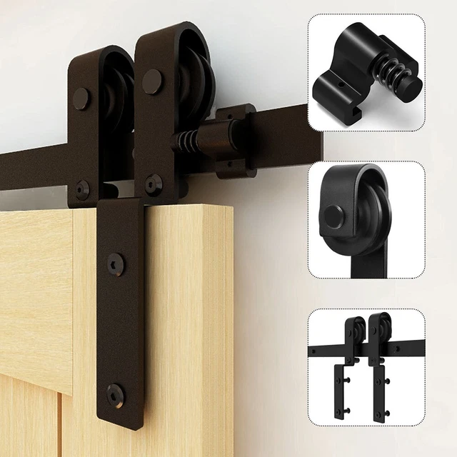 CCJH 5-16FT Bypass Sliding Barn Door Hardware Kit Single Track Double Doors