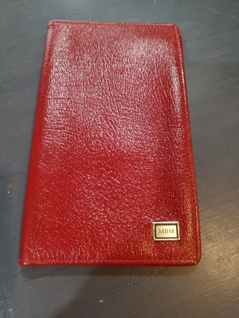 Vintage Senior Pocket DAY-TIMER with Pen Antique Calfskin Leather Red
