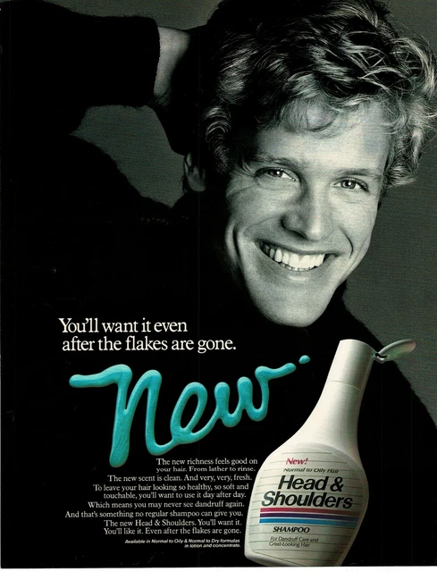 1986 HEAD & SHOULDERS Dandruff Shampoo man with curly hair Vintage Print Ad