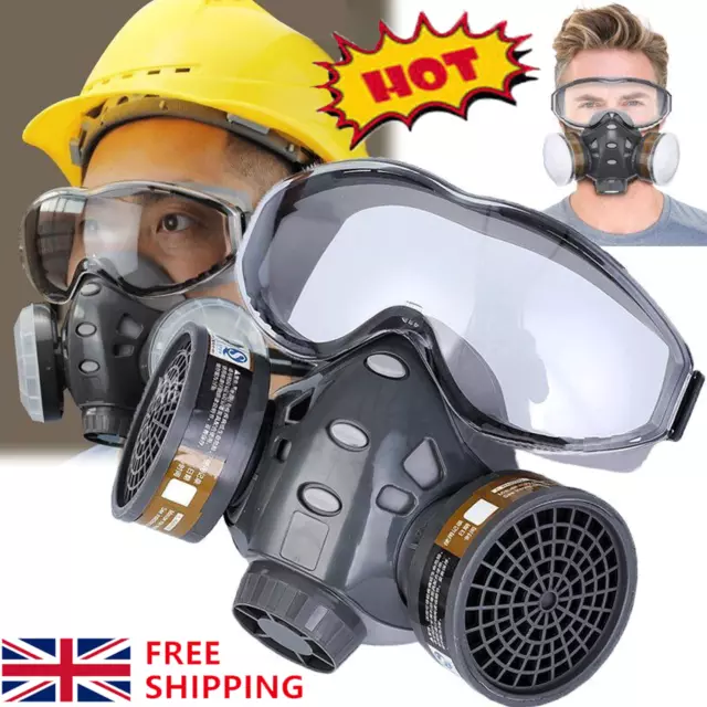 Full face Gas Mask w/ 2*Filter Respirator Full Face Gas Mask with Safety Glasse