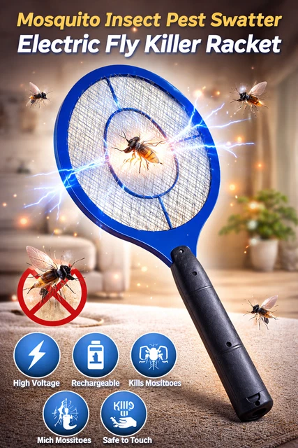 Electric Insect Image BUG ZAPPER RACKET Fly Killer Electric Wasp Mosquito Insect Pest Swatter ...