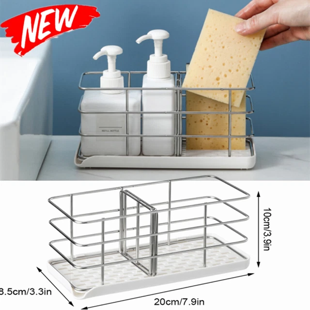 Kitchen Sink Caddy Organizer Stainless Steel Sponge Brush Soap Dispenser Holder
