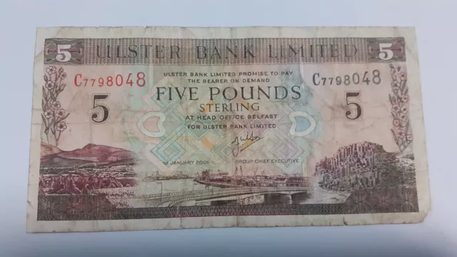 Northern Ireland Ulster Bank 5 Pound Note 2001