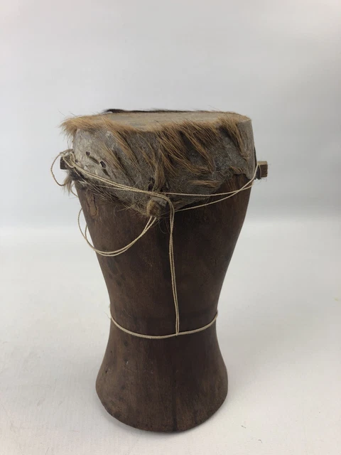 VINTAGE DRUM 21cm Tall Wooden Animal Skin Fur Musical Instrument Djembe ...