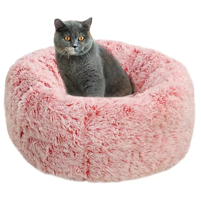 Donut Plush Pet Dog Cat Bed Fluffy Soft Warm Calming Bed Sleeping Kennel Nest US
