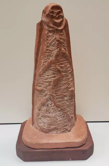 Mid 20th Century Contemporary Abstract Figure Terracotta Sculpture on Wood Base