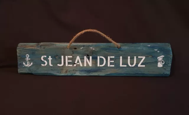 Panneau Bois Flotté "St JEAN DE LUZ" Déco Réalisation Artisanale Originale