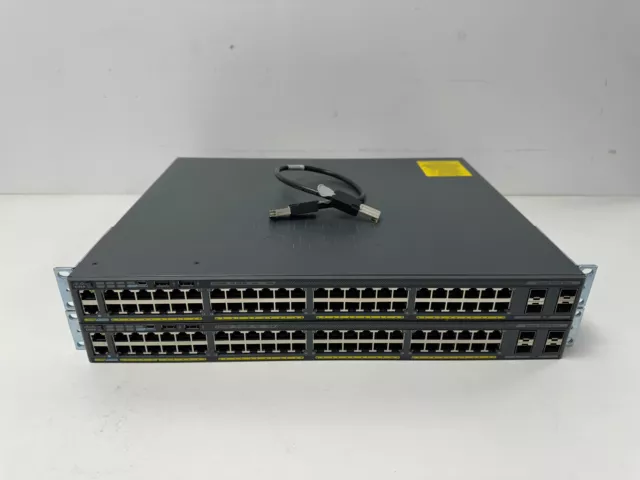 2 x CISCO WS-C2960X-48LPS-L + C2960X-STACK + CAB-STK-E-0.5M. 90 DAY WARRANTY.