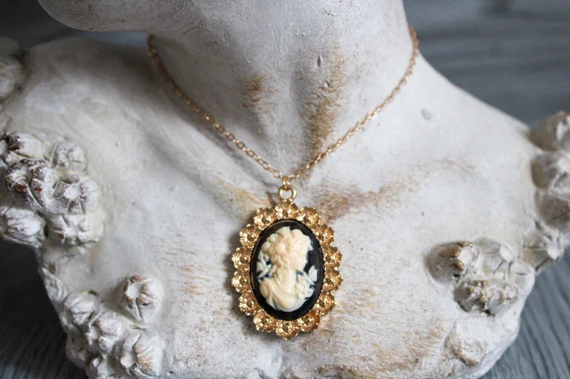 Collier en argent rhodié chaîne avec pendentif Camée noir 40+5cm