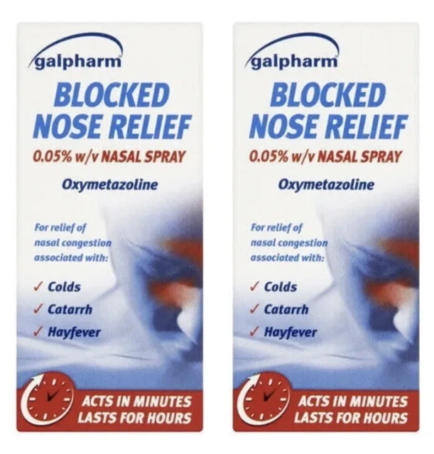 2 X GALPHARM BLOCKED NOSE RELIEF NASAL SPRAY OXYMETAZOLINE CATARRH