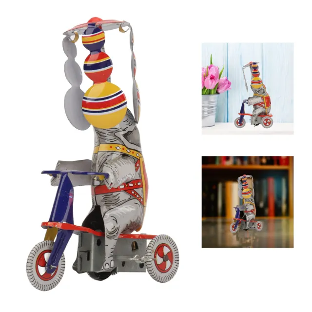 Retro Eisen Handgefertigt Elefant auf Dreirad Blechspielzeug Uhrwerk Spielzeug