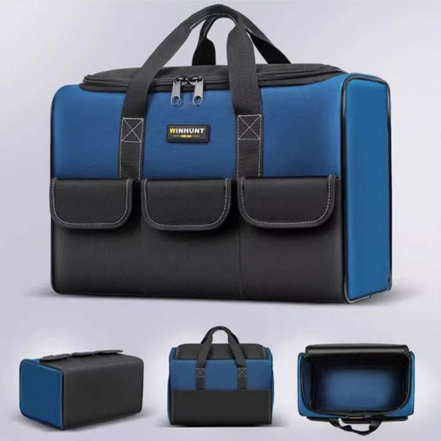 BAGZY Electrician Tool Bag 40x30x25 Cm – 600D Oxford Waterproof, 3 Outer Pockets, Removable Dividers, Black Tote For DIY & Pros
