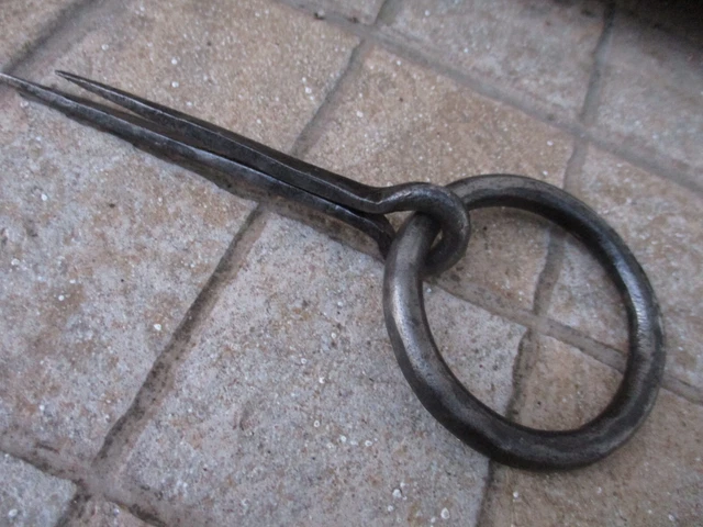 Antique Wrought Iron Tethering Ring on Pin Game Hook Old Wall Rustic Hardware 2