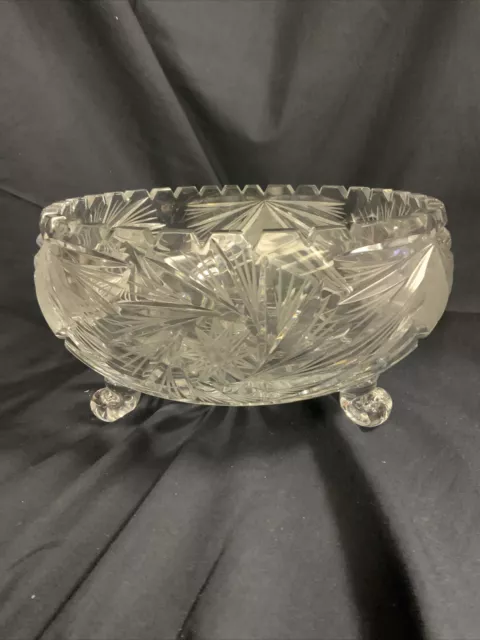 Vintage American Brilliant Cut Glass Footed Bowl 8.75”x5”