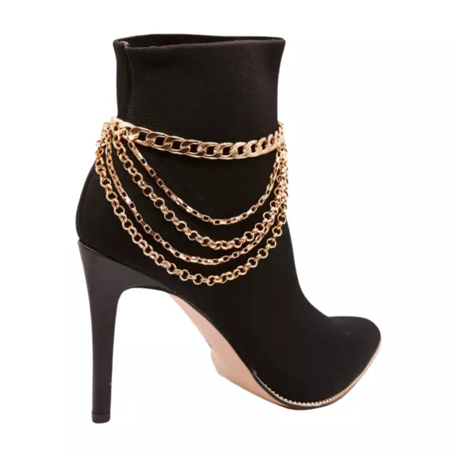 Women Gold Metal Boot Chain Bracelet Anklet Shoe Multi Strand Wave Bling Charm