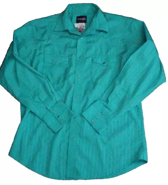 Wrangler Western Shirt Mens Large Blue Solid Long Sleeve Pearl Snap Vintage