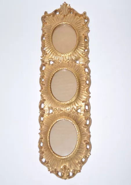 Antique Gilded Wood Gold Baroque Rococo Ornate Triple Picture Frame 3 Photos