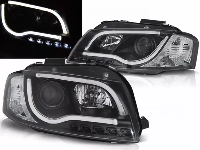 LED Scheinwerfer LightTube Set für Audi A3 8P 2003-2008- in schwarz