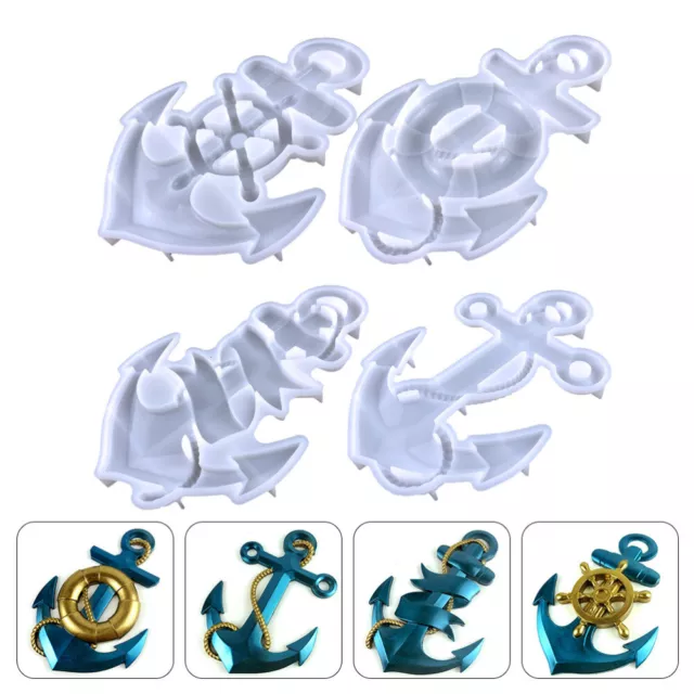 4 Pcs Anchor Mold Silicone Molds for Resin Rudder Fondant Moulds