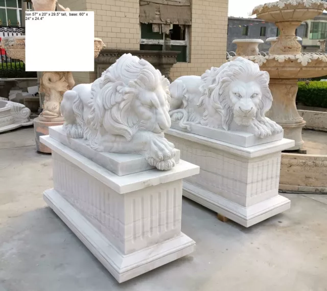 Beautiful Hand Carved Marble Estate Hunan White Laying Lions - Hl90