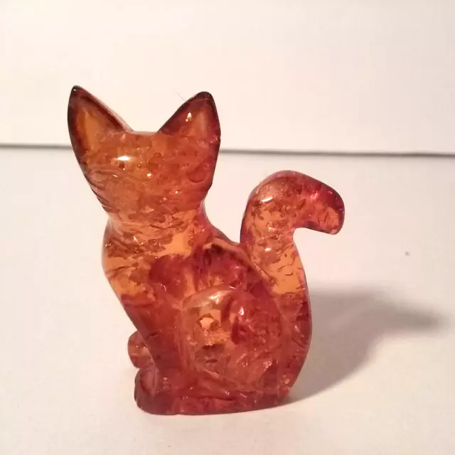 Vintage AMBER FIGURINE - Amber Cat Kitten Figurine - Tree Sap Resin - No Damage!