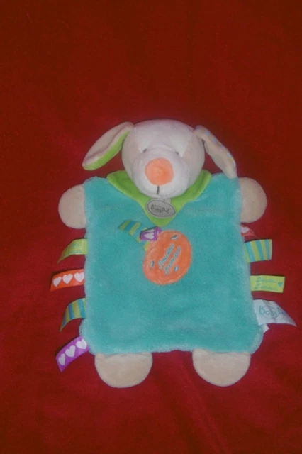 Doudou Plat Babyat Chien Bleu Vert Orange Etiquettes Les Zétik't Doudou d'Amour