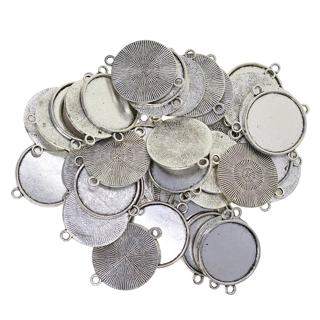 50 Stück 25mm Tibetan Silber Runde Cameo Cabochon Anhänger Einstellung