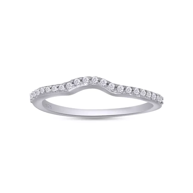 1/10ct Natural Diamond Half Eternity Curved Wedding Band Ring Sterling Silver