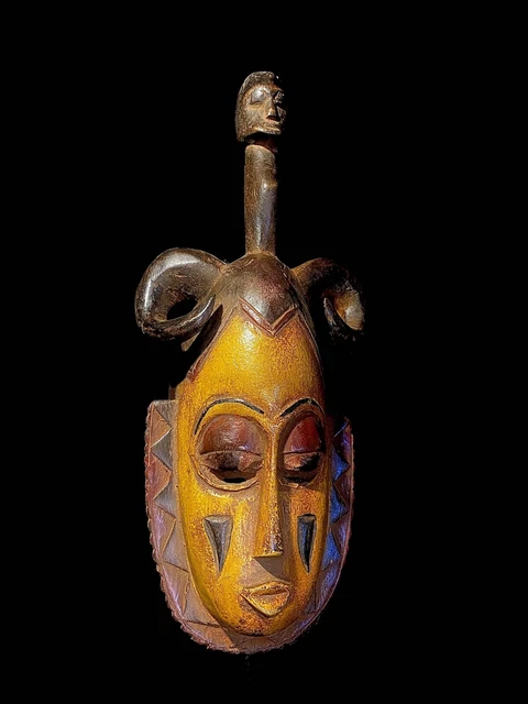 African Tribal Face Mask Wood Hand Carved old tribal used Guro Mask-4382
