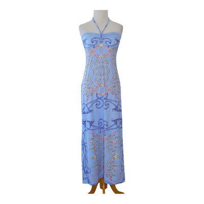 J. McLaughlin Mykonos Maxi Dress Braided Halter Blue Printed Catalina XS