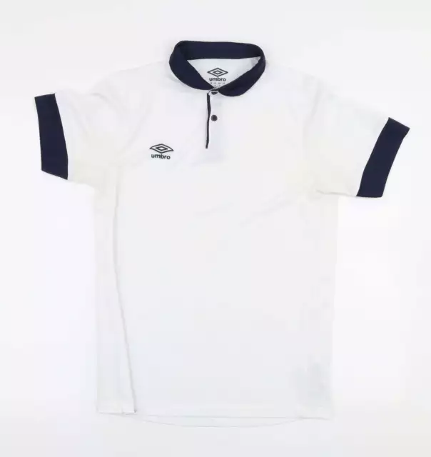 Umbro Mens White Polyester Polo Size S Collared Button